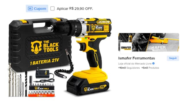 Imagem de Parafusadeira e Furadeira de impacto Black Tools 21V Bivolt na loja Mercado Livre