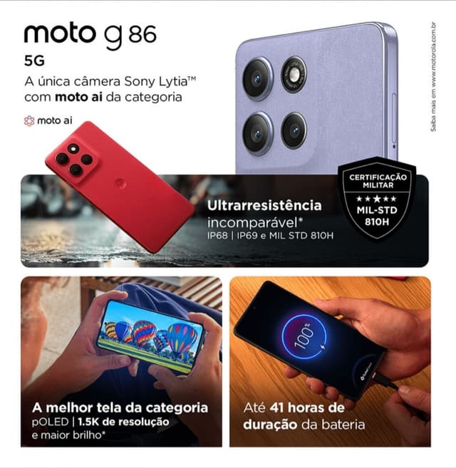 Imagem de Smartphone Motorola Moto G86 5G + Moto Buds - 256GB 24GB (8GB RAM+16GB RAM) na loja Mercado Livre