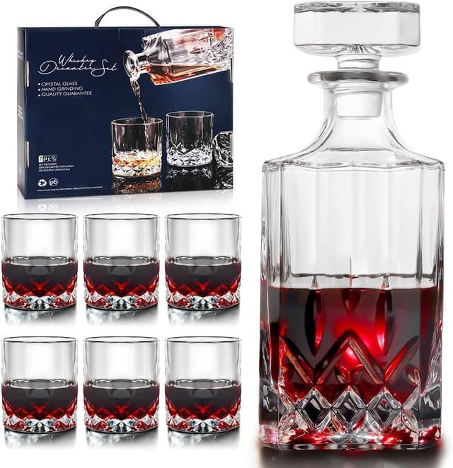 Imagem de Conjunto Decantador de Whisky com Garrafa de Vidro 750ml e 8 copos na loja Amazon