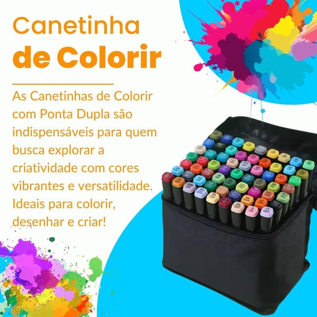 Imagem de Canetinha Ponta Dupla para Colorir Kit Estojo de Canetas Escolar Marcador Coloridas Permanente Duas Pontas (24 Cores) na loja Amazon