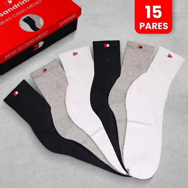 Imagem de Kit 15 Pares Meias Sport Cano Alto Sandrini na loja Mercado Livre
