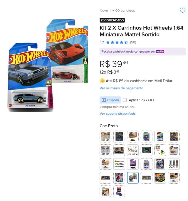 Imagem de 4 Carrinhos Hot Wheels 1:64 Miniatura Mattel Sortido na loja Mercado Livre