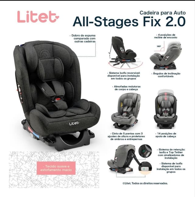 Imagem de Cadeira para Auto 0-36 Kg Isofix Litet All Stages Fix 2.0 Preta - BB450 na loja Mercado Livre