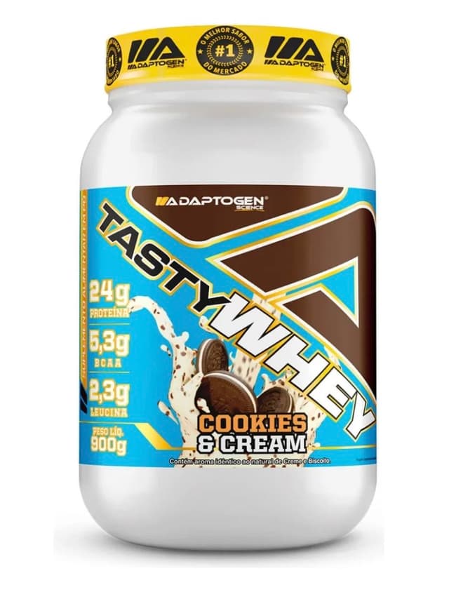 Imagem de Suplemento Tasty Whey Protein Adaptogen Science 900g Sabor Cookies & cream na loja Mercado Livre