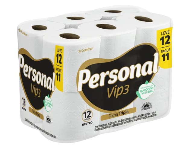 Imagem de Personal Papel Higiênico Vip Folha Tripla Com 12 Rolos De 20M na loja Amazon