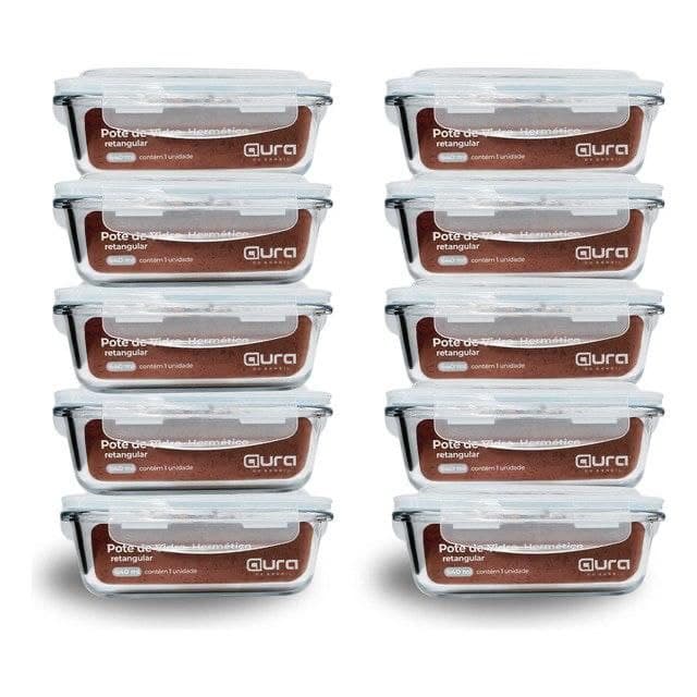 Imagem de Conjunto 10 Potes 640ml de Vidro Hermético 4 Travas, Marmita, Aura Do Brasil na loja Mercado Livre