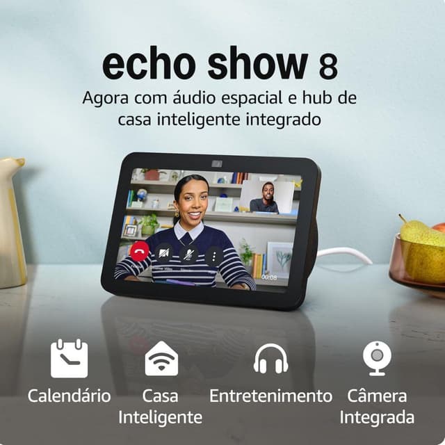 Imagem de Echo Show 8 (3ª geração) | Smart display com áudio espacial, hub de casa inteligente e Alexa | Cor Preta na loja Amazon