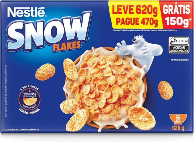 Imagem de Snow Flakes Cereal Matinal Tradicional Leve 620G Embalagem Econômica na loja Amazon