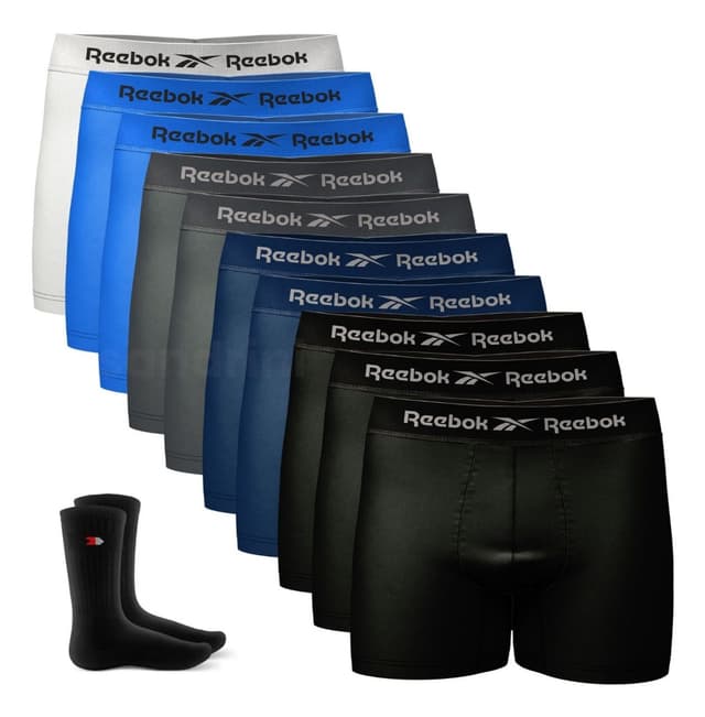 Imagem de Kit 10 Cueca Boxer Reebok Sem Costura Box + 2 Meias Sandrini na loja Mercado Livre