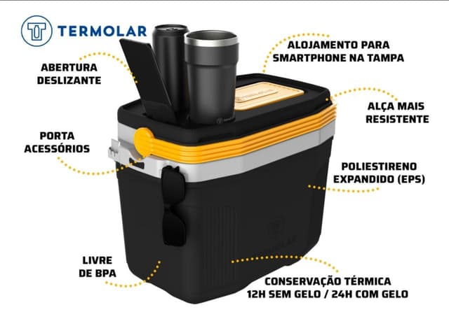 Imagem de Caixa Térmica Suv Cooler com Alça 20L Termolar 3501PRT Cor Preto Amarelo na loja Mercado Livre