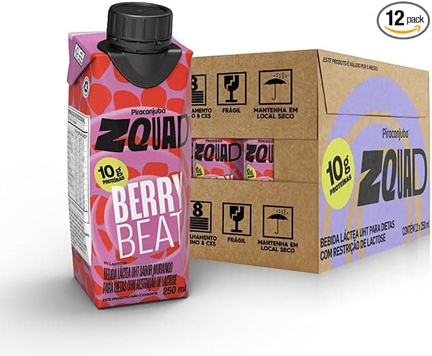 Imagem de Piracanjuba Bebida Láctea ZQUAD 10g BERRY BEAT 250ml - 12 unidades na loja Amazon